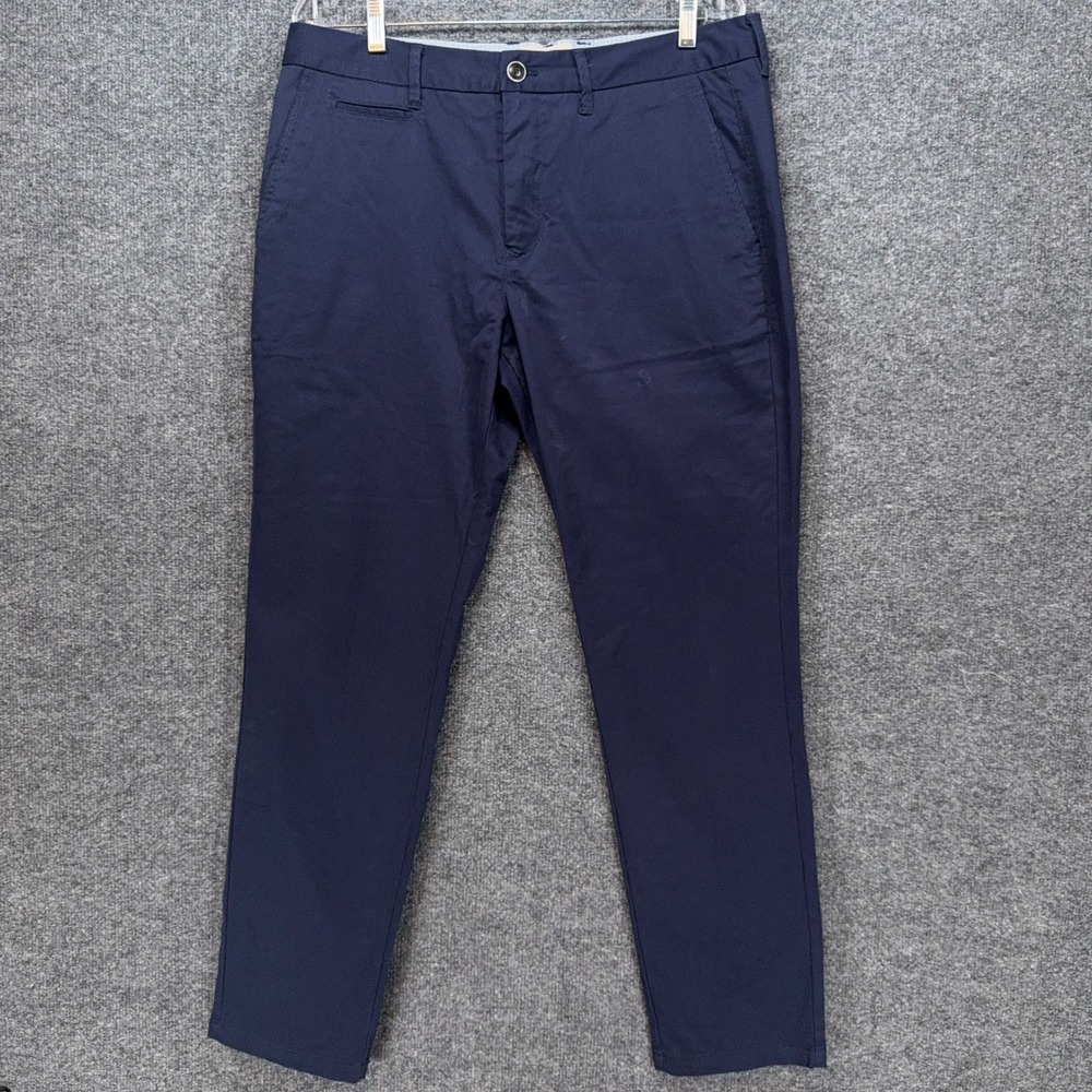 Perk Feel Good Chino Pants Mens 34x30 Blue Slim Fit Stretch Cotton Trousers Pant